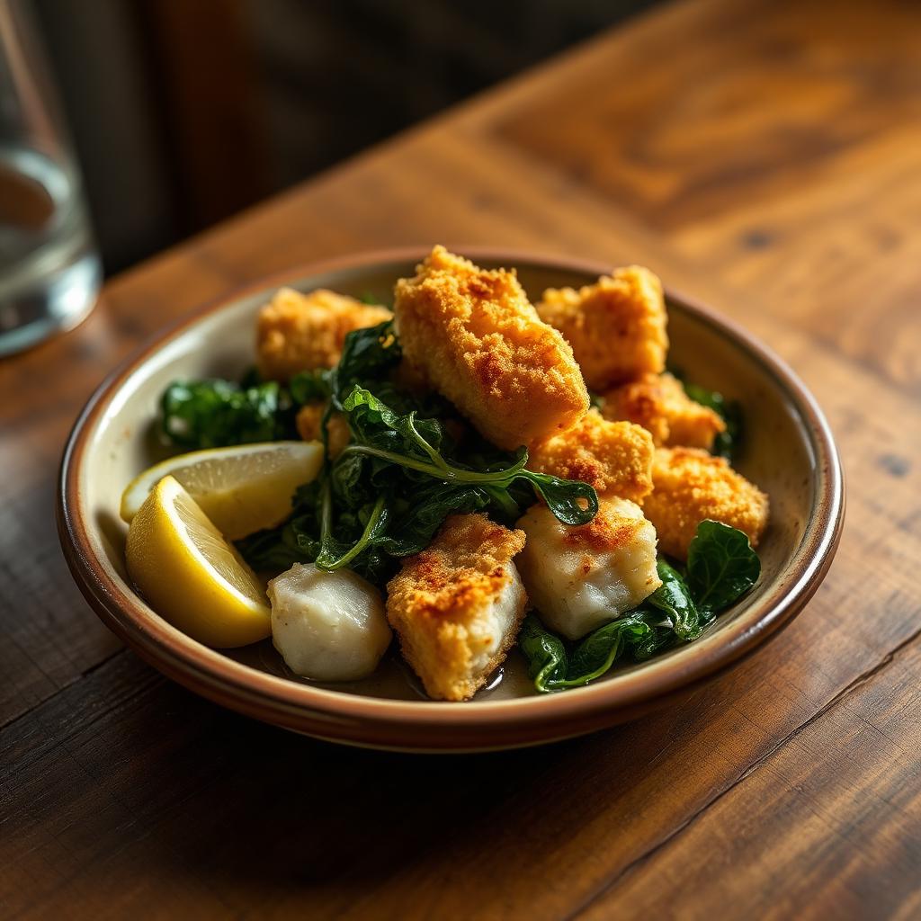 Baccalà Fritto con Scarole